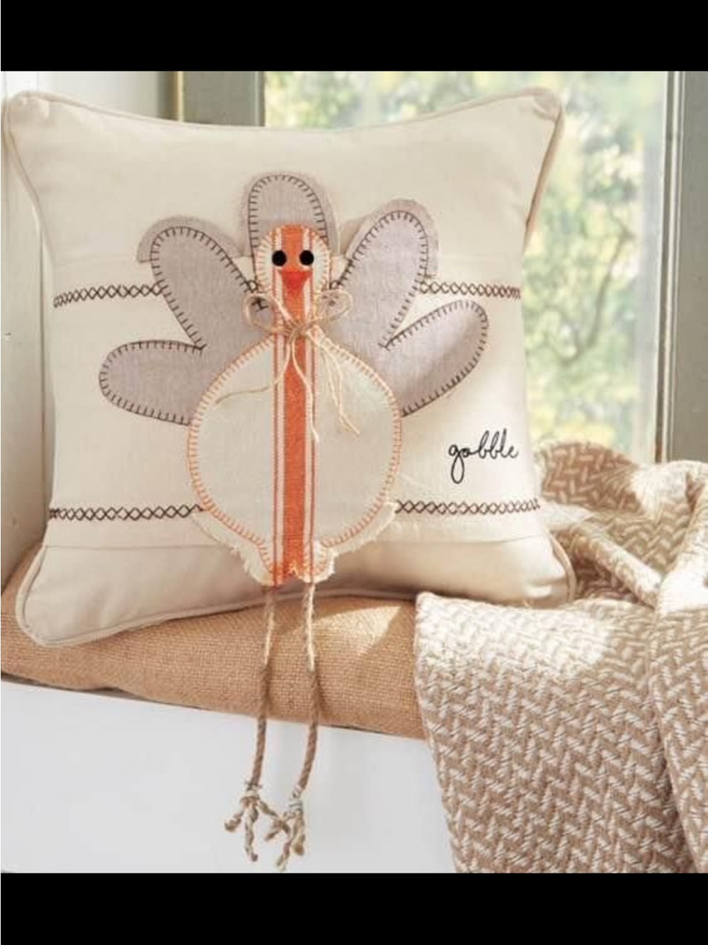 Mud Pie Cream Turkey Dangle Leg Pillow Wrap Appliqué (NO PILLOW INCLUDED!)